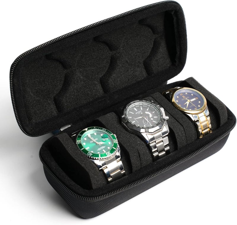 RIGICASE 3 watch travel case roll, Hard watch carry case roll display storage holder box with soft foam pillows snug fit all size watches up to 60mm face - Image 4